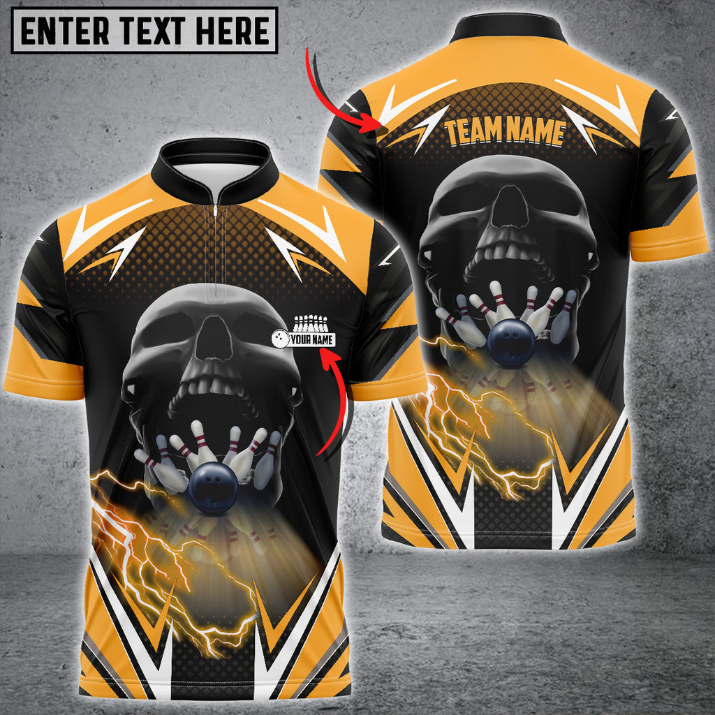 BlueJose Bowling And Pins Lightning Into Skull Multicolor Option Customized Name 3D Shirt (6 Colors), Personalized Shirts For Bowling Players