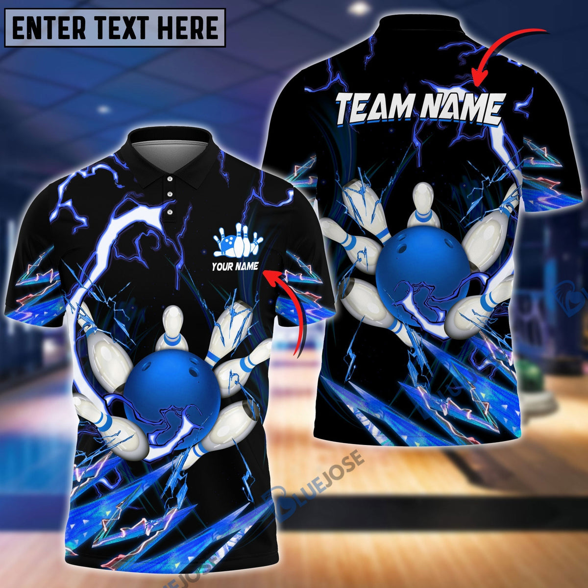 BlueJose Bowling and Pins Colorful Thunder Power Personalized Name Team Name 3D Shirt (5 Colors), Personalized Shirts For Bowling Players