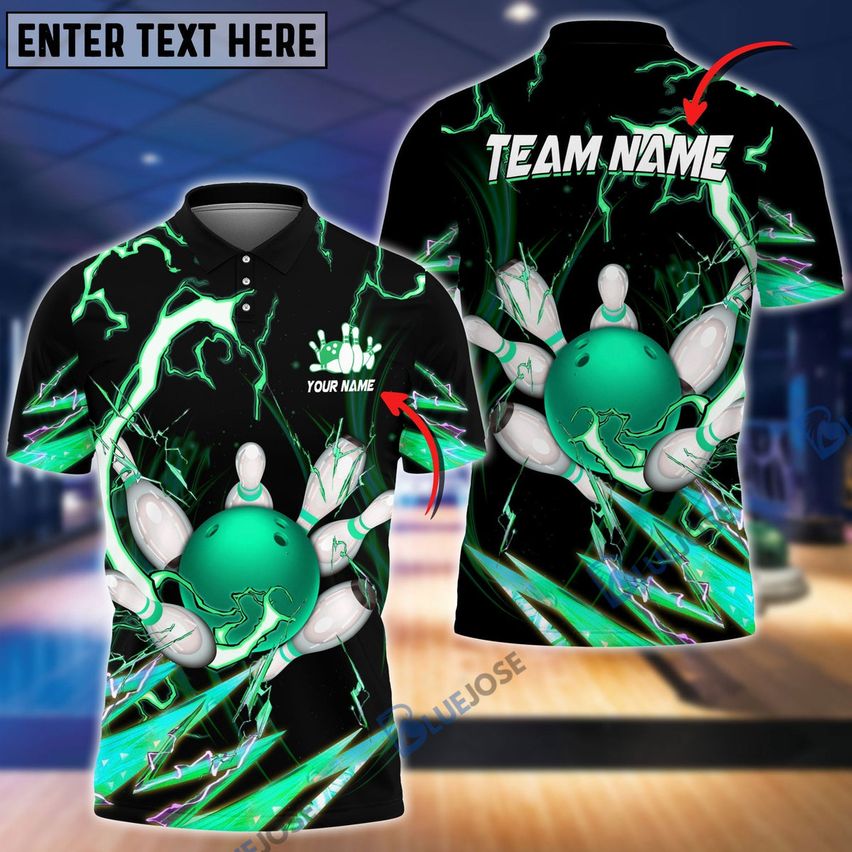 BlueJose Bowling and Pins Colorful Thunder Power Personalized Name Team Name 3D Shirt (5 Colors), Personalized Shirts For Bowling Players