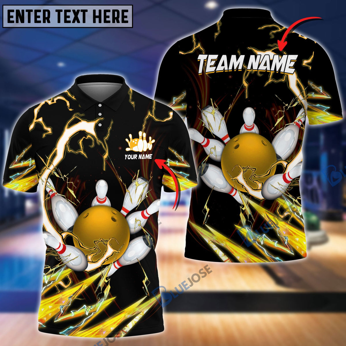 BlueJose Bowling and Pins Colorful Thunder Power Personalized Name Team Name 3D Shirt (5 Colors)
