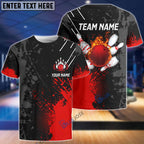 BlueJose Personalized Name Paint Fire Bowling And Pins Multicolor 3D Shirt (4 Colors), Personalized Shirts For Bowling Players