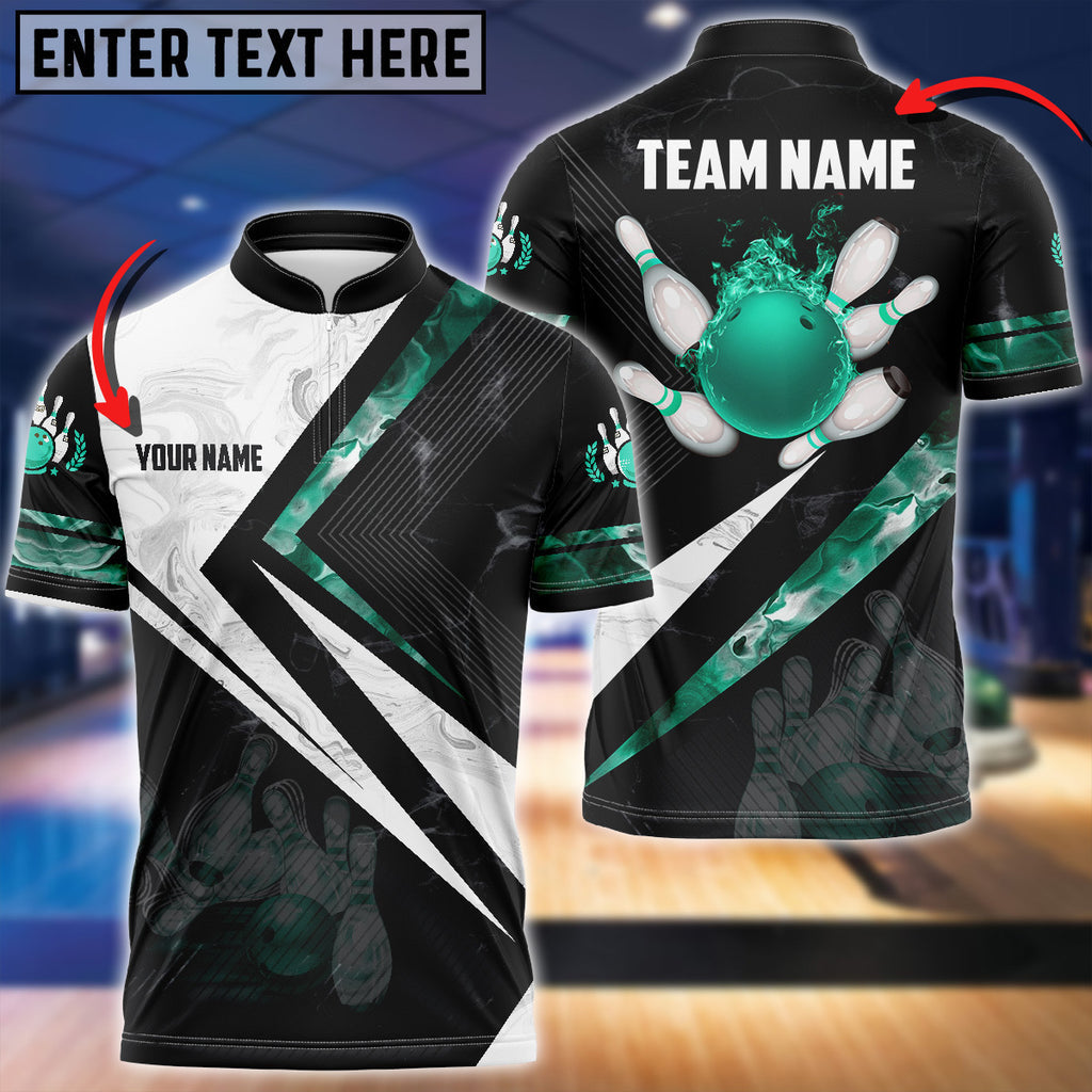 BlueJose Smoky Flame Bowling And Pins Customized Name, Team Name 3D Shirt (4 Colors)