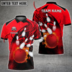 BlueJose Bowling And Pins Cool Flame Pattern Customized Name 3D Shirt (6 Colors)