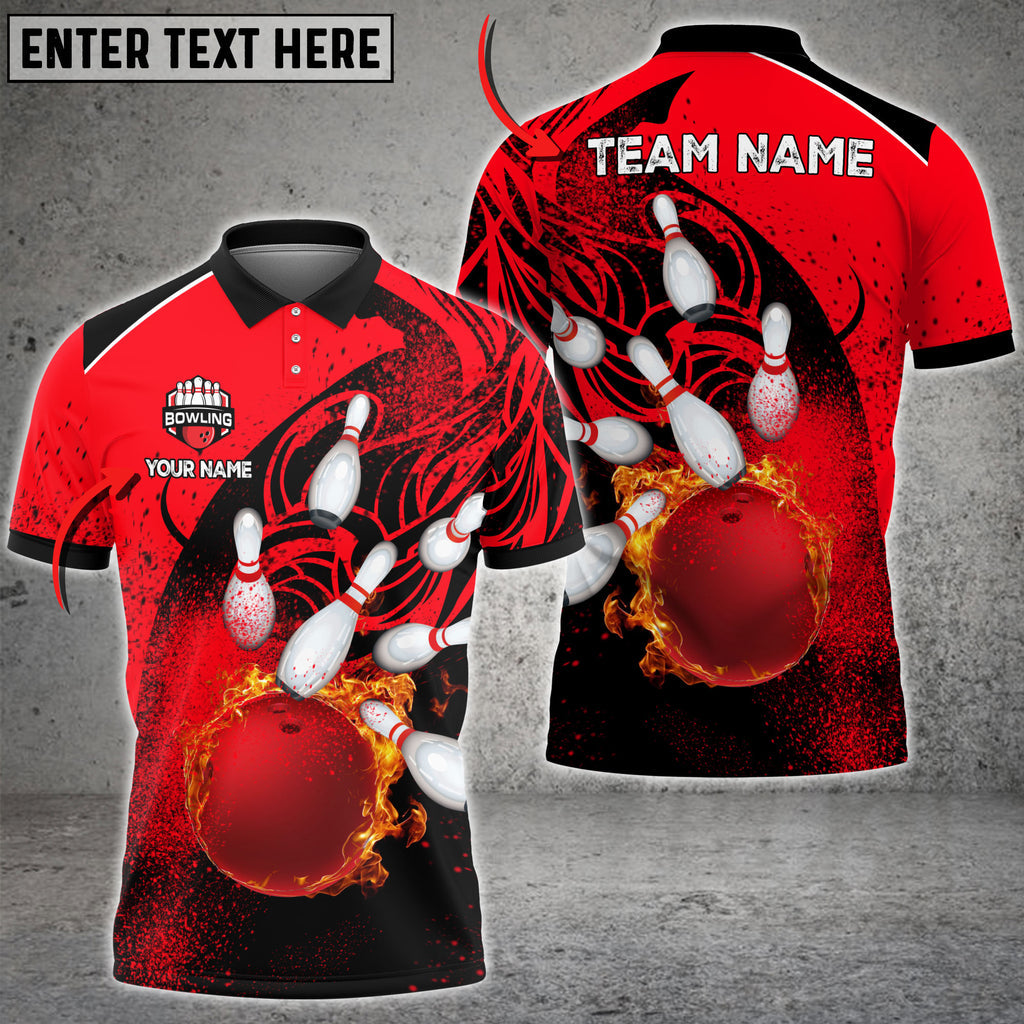 BlueJose Bowling And Pins Cool Flame Pattern Customized Name 3D Shirt (6 Colors)