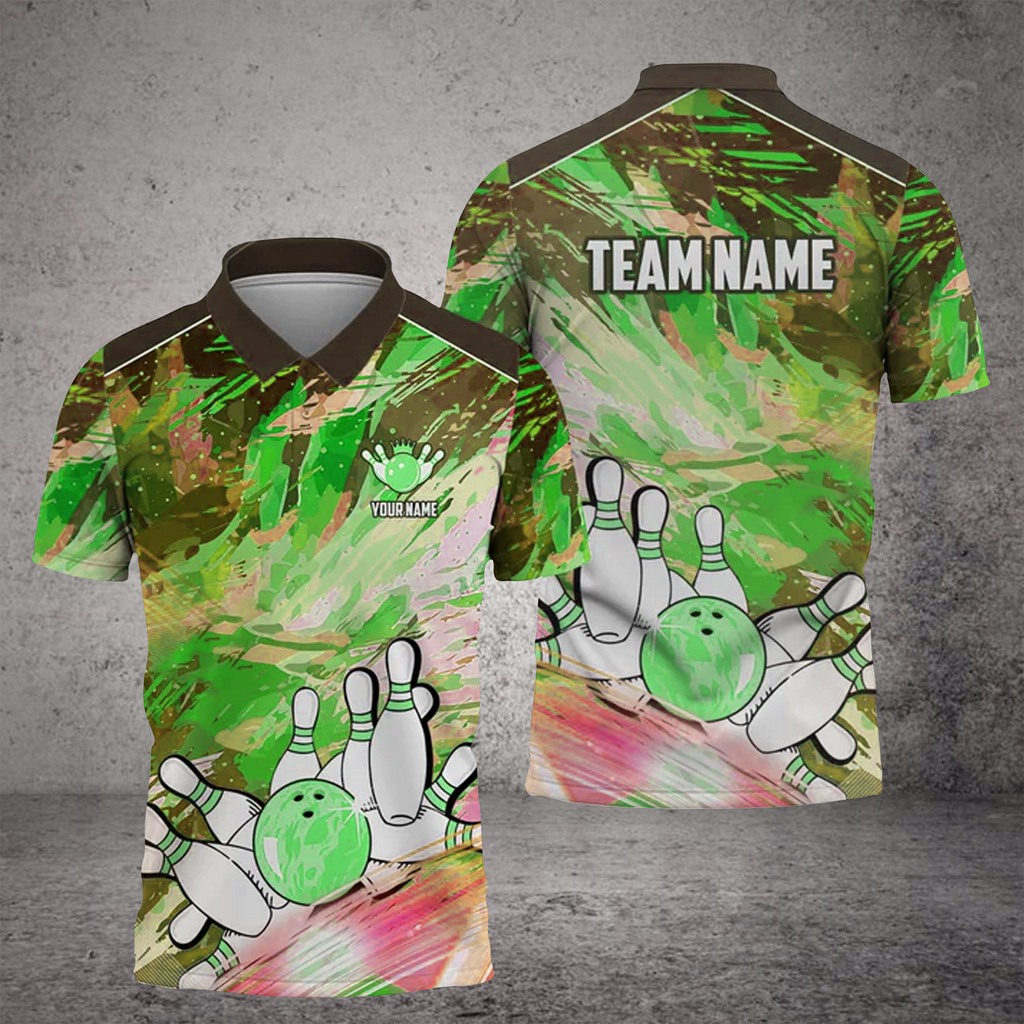 BlueJose Bowling And Pins Art Of Painting Multicolor Customized Name 3D Shirt (4 Colors)