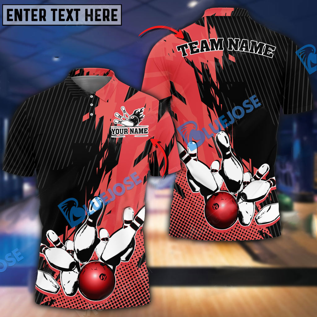 BlueJose Bowling And Pins Retro Paint Style Customized Name 3D Shirt (5 Colors)