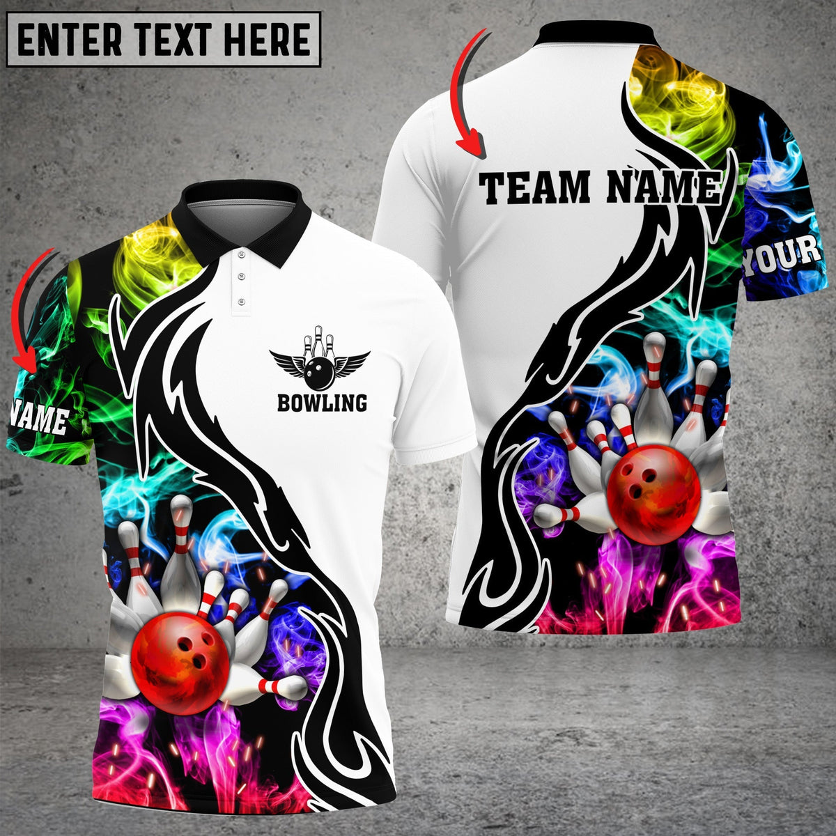 BlueJose Bowling And Pins Multicoler Smoke Pattern Customized Name 3D Shirt