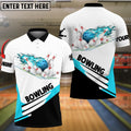 BlueJose Cyan And White Bowling Ball Flame Customized Name 3D Shirt