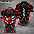 BlueJose Red Bowling And Pins Flame Hexagon Pattern Premium Customized Name 3D Shirt