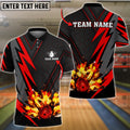 BlueJose Bowling Ball  And Pins Flame Red Thunder Pattern Premium Customized Name 3D Shirt