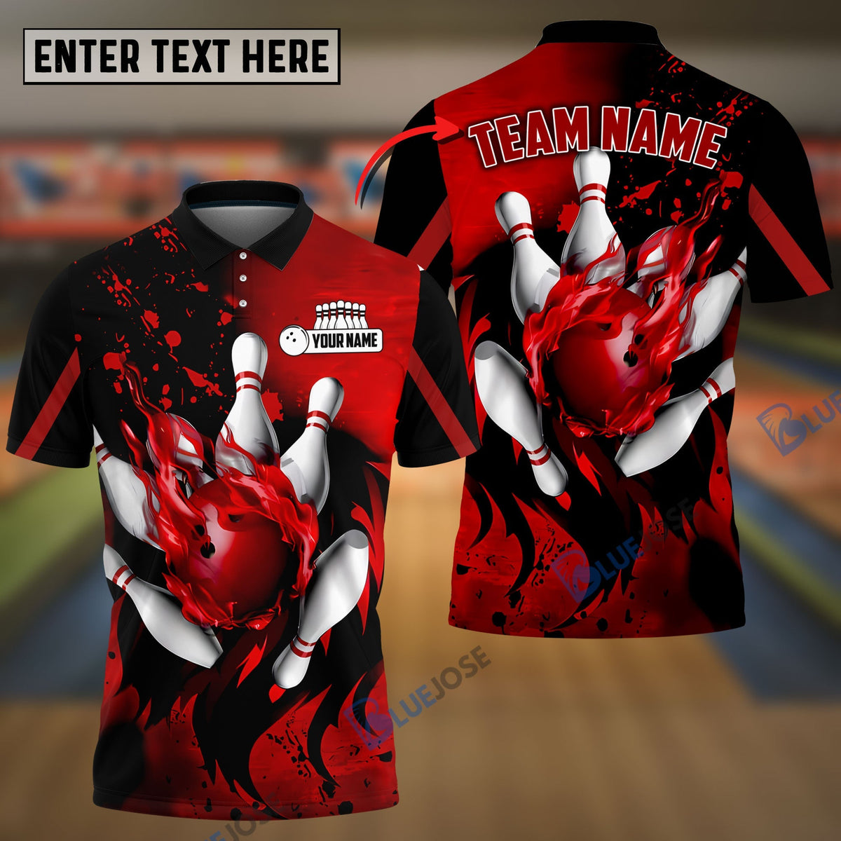 BlueJose Bowling And Pins Water Paint Customized Name 3D Shirt (4 Colors)