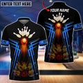 BlueJose Blue Bowling Ball  And Pins Flame Premium Customized Name 3D Shirt