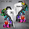 BlueJose Bowling And Pins Multicoler Smoke Pattern Customized Name 3D Shirt For Women, Personalized Shirts For Bowling Players