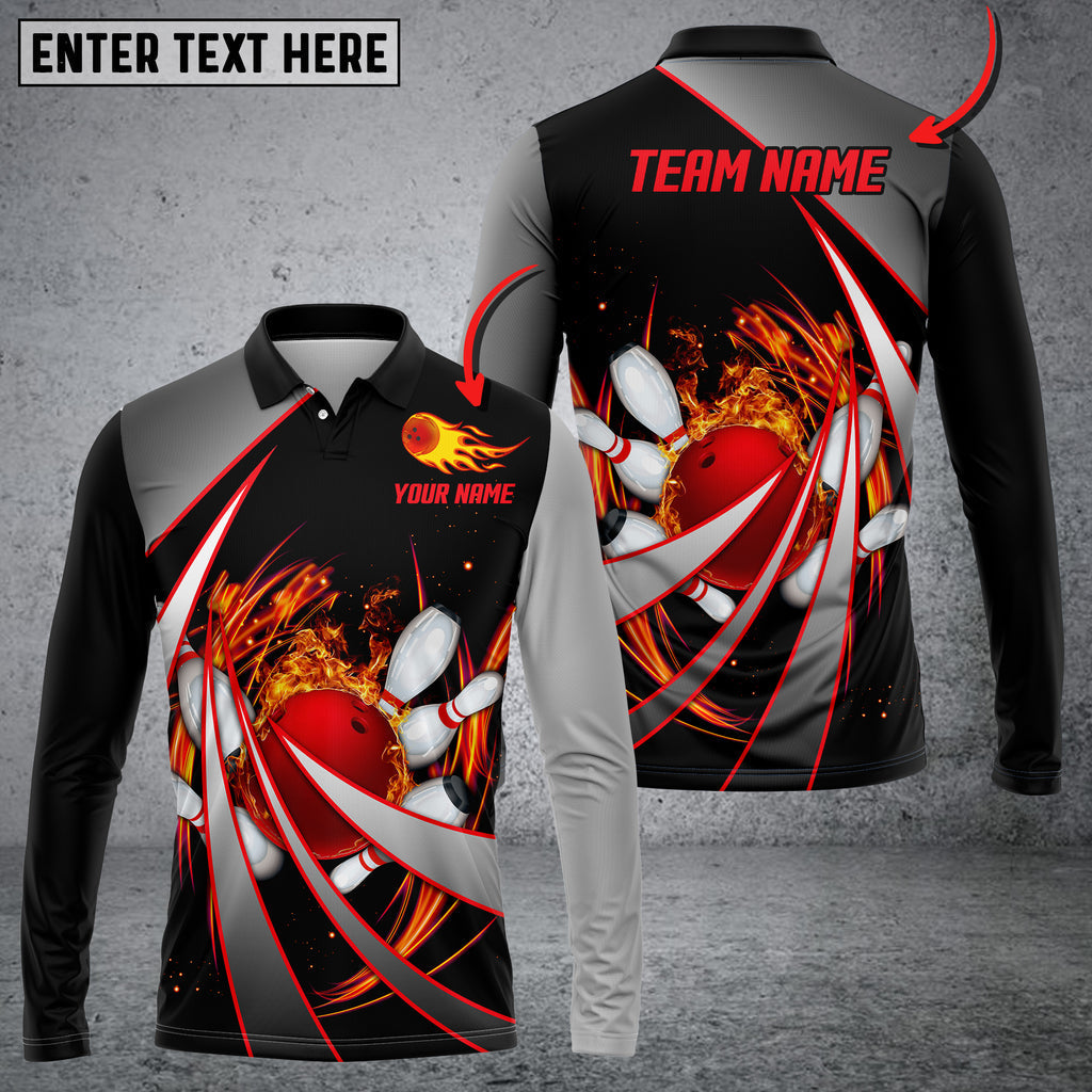 BlueJose Flame Bowling And Pins Tornado Pattern Customized Name 3D Shirt (4 Colors), Personalized Shirts For Bowling Players