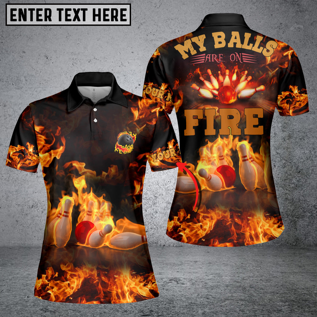 BlueJose Flame Bowling My Balls Are On Fire Personalized All Over Printed Shirt For Women