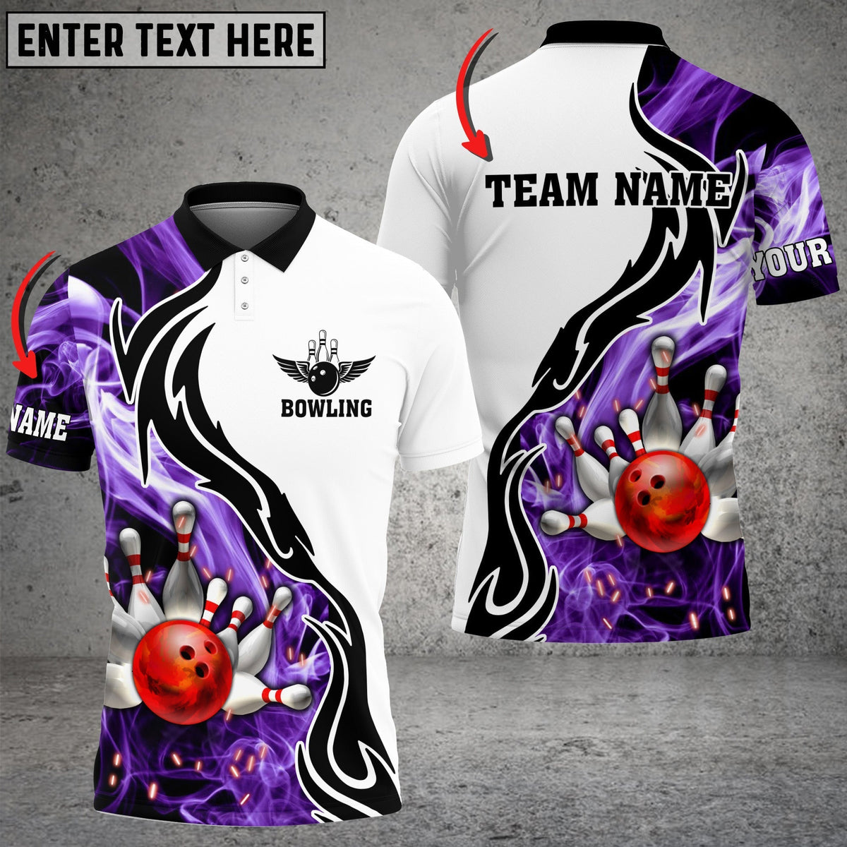 BlueJose Bowling And Pins Purple Smoke Pattern Customized Name 3D Shirt