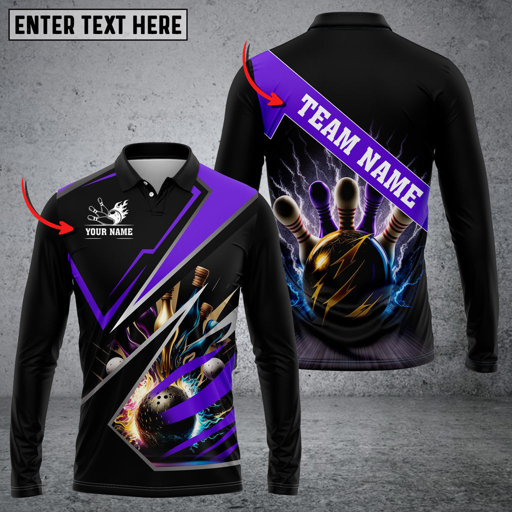 BlueJose Bowling And Pins Premium Multicolor Customized Name 3D Shirt (4 Colors), Personalized Shirts For Bowling Players