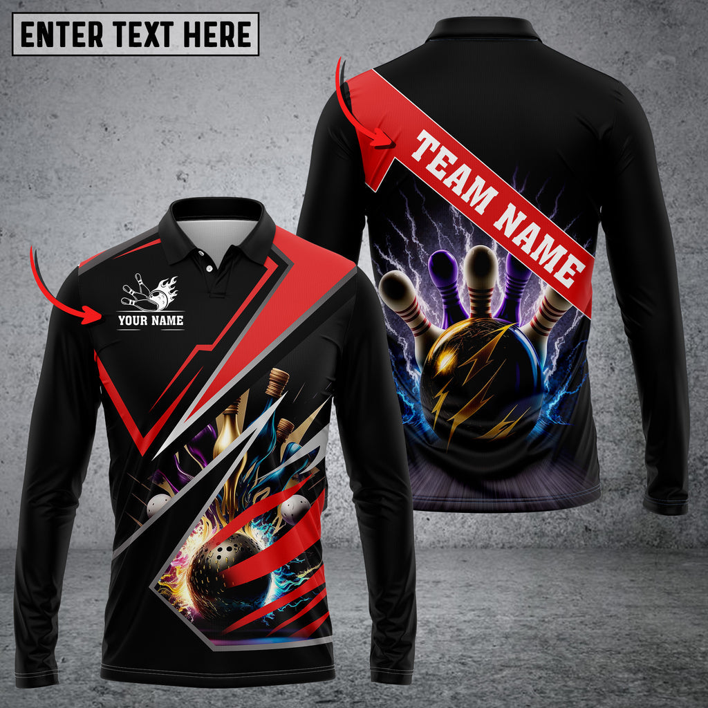 BlueJose Bowling And Pins Premium Multicolor Customized Name 3D Shirt (4 Colors), Personalized Shirts For Bowling Players