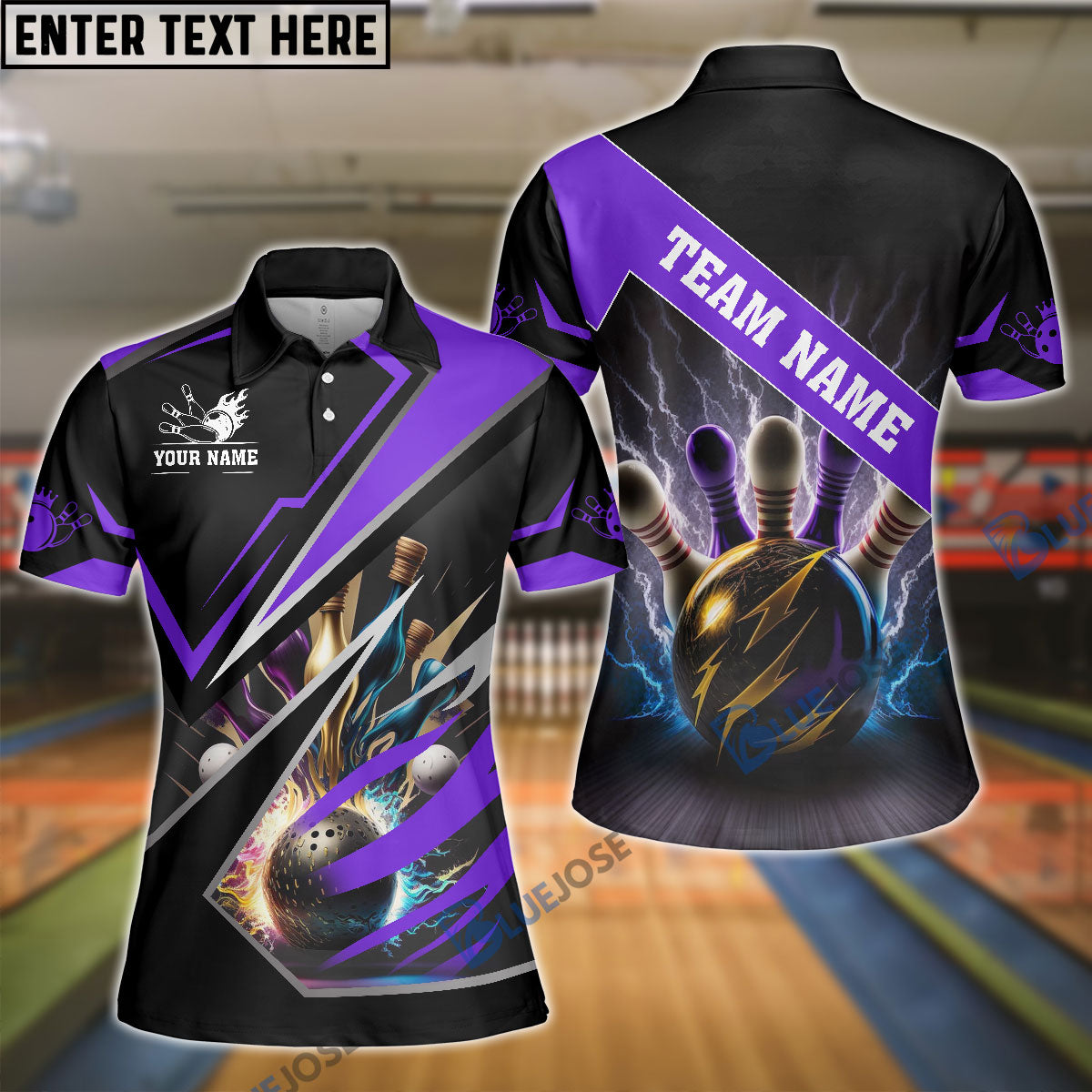 BlueJose Bowling And Pins Premium Multicolor Customized Name 3D Shirt for Women (4 Colors)