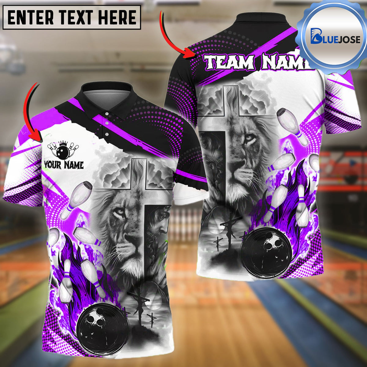 BlueJose Bowling And Pins Lion God Praying Customized Name 3D Shirt (6 Colors)