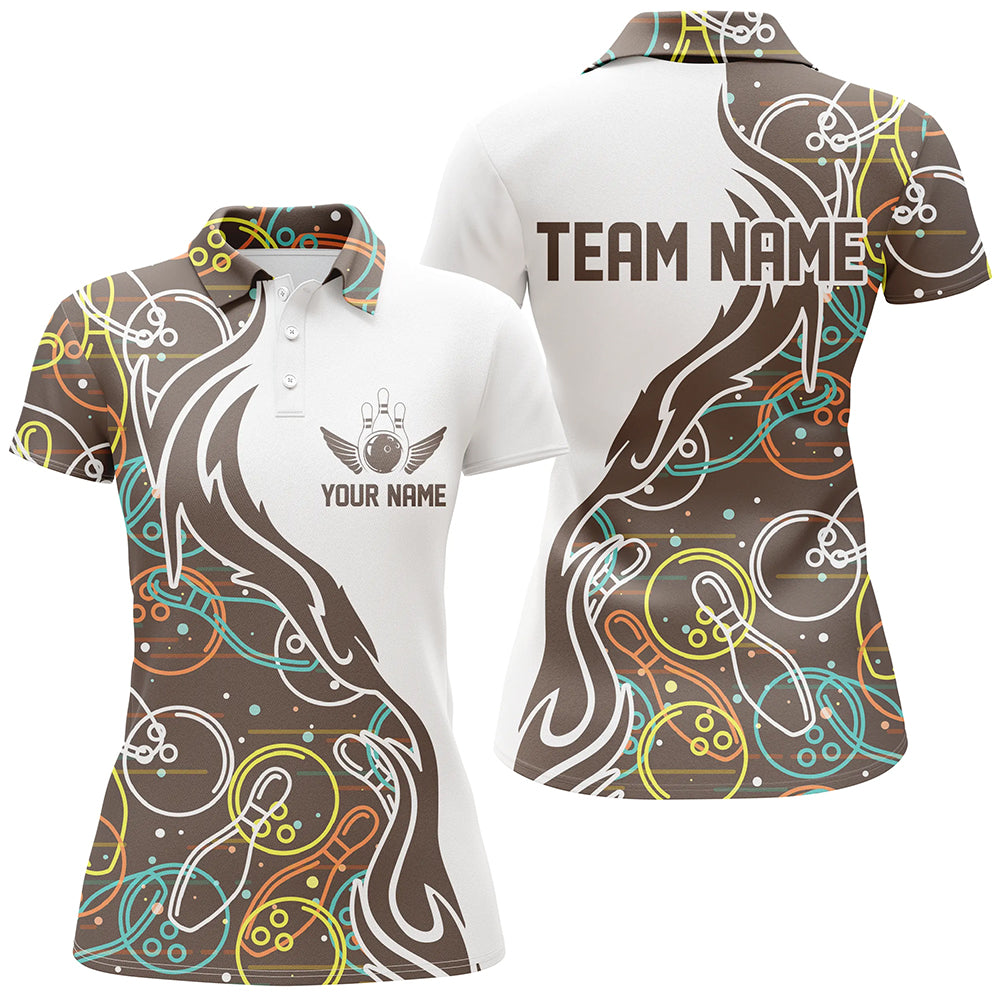 BlueJose Brown Bowling Pattern Classic Personalized All Over Printed Shirt For Women
