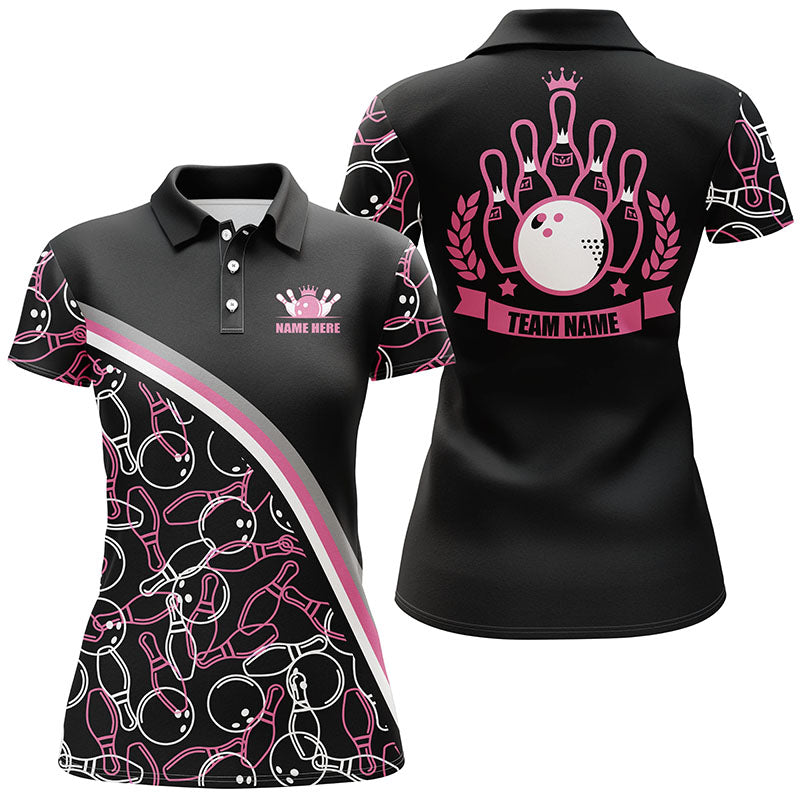 BlueJose Black Pink Bowling Pattern Premium Customized Name 3D Shirt For Women
