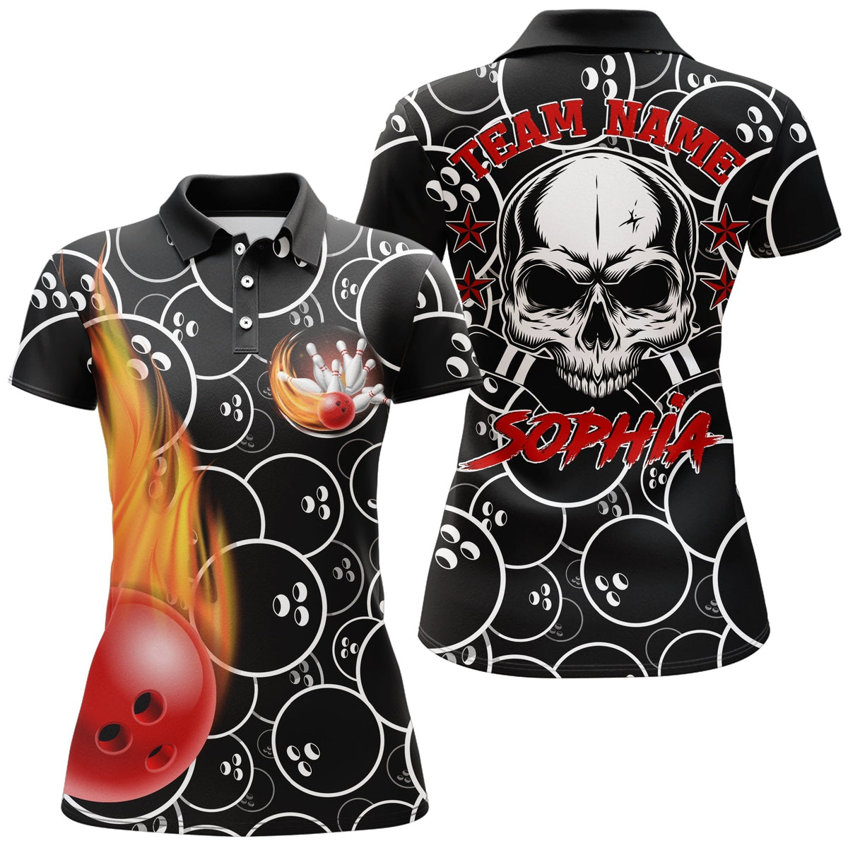 BlueJose Cool Skull Pins Black Bowling Personalized All Over Printed Shirt For Women