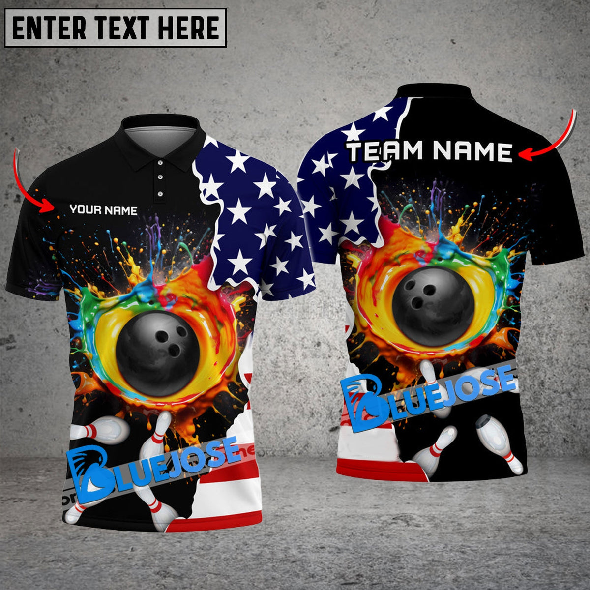 BlueJose Bowling Paint American Flag Customized Name, Team Name 3D Shirt