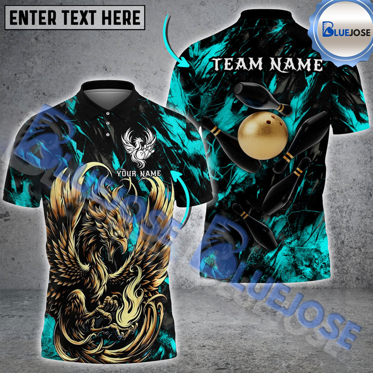 BlueJose Bowling And Pins Golden Phoenix Customized Name 3D Shirt (4 Colors)