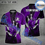 BlueJose Bowling And Pins Curved Silk Flame Customized Name 3D Shirt (4 Colors)