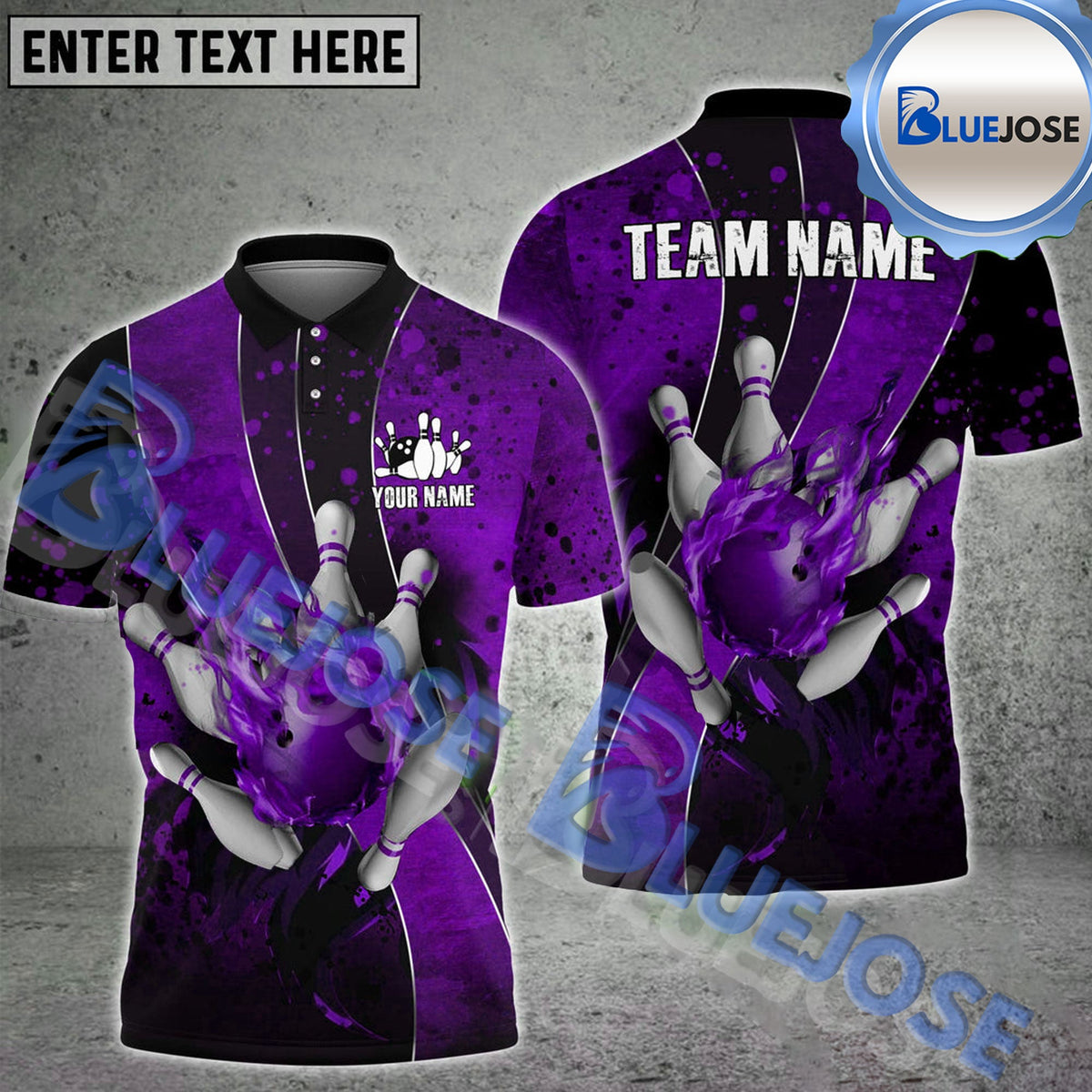 BlueJose Bowling And Pins Curved Silk Flame Customized Name 3D Shirt (4 Colors)