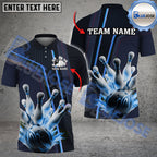 BlueJose Bowling And Pins Digital Hexagon Pattern Customized Name 3D Shirt (4 Colors)