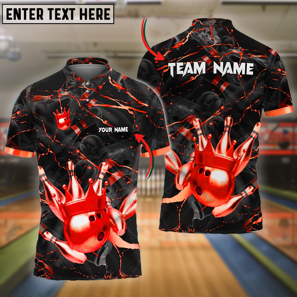 BlueJose Bowling And Pins Crown Premium Customized Name 3D Shirt (4 Colors)