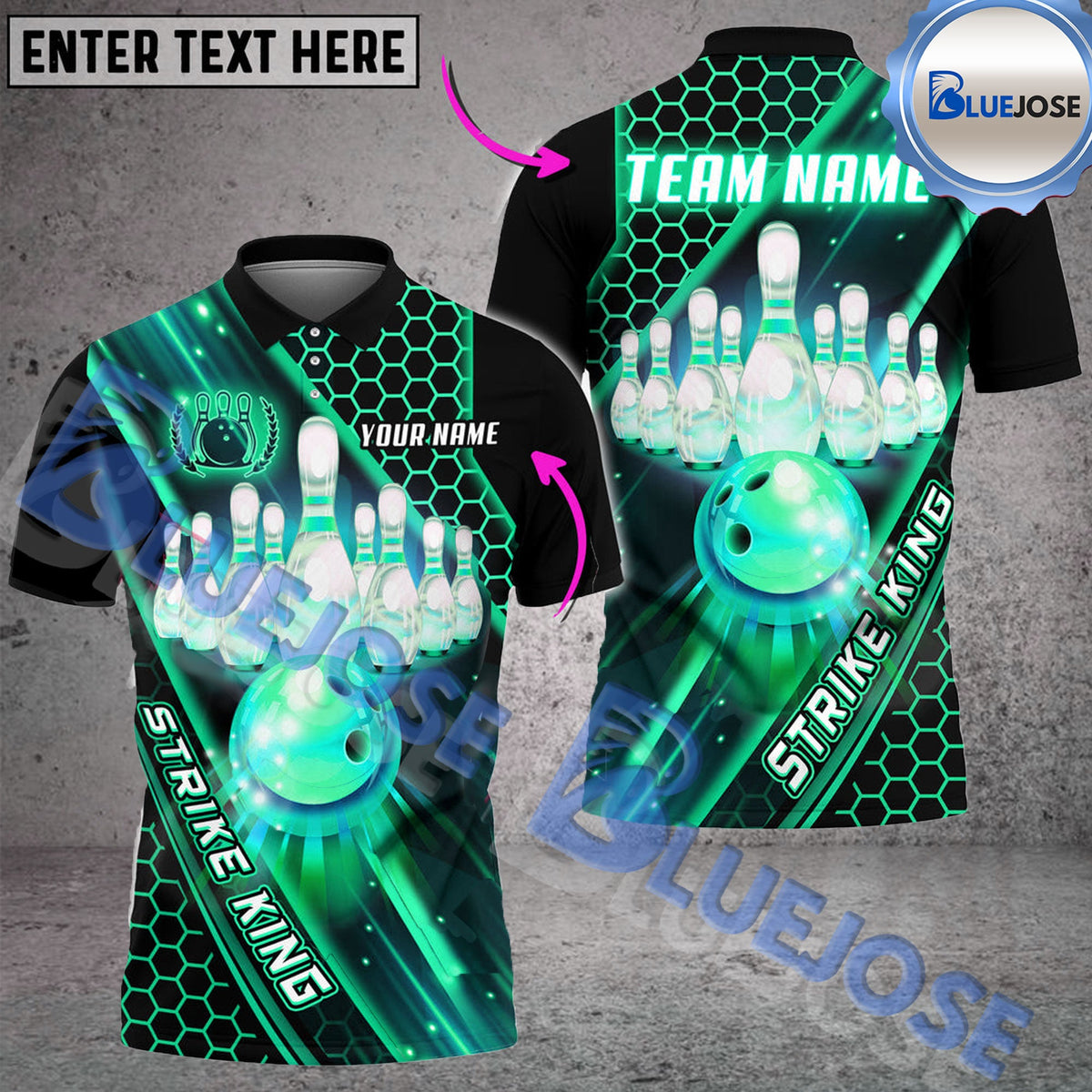 BlueJose Bowling And Pins Strike King Customized Name 3D Shirt (4 Colors)