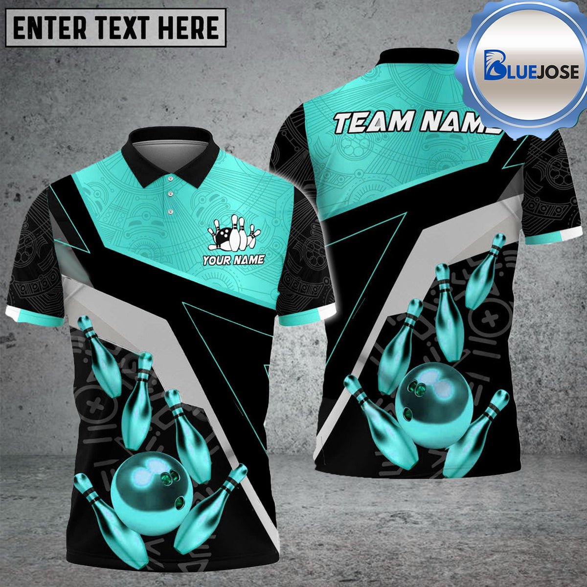 BlueJose Bowling And Pins Premium Inner Pattern Customized Name 3D Shirt (4 Colors)
