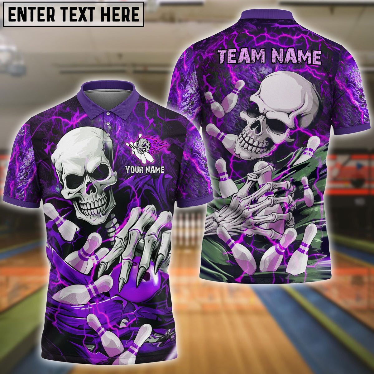 BlueJose Bowling And Pins Skull Lightning Multicolor Customized Name 3D Shirt (4 Colors)