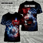 BlueJoses Bowling Smoke American Flag Customized Name, Team Name 3D Shirt