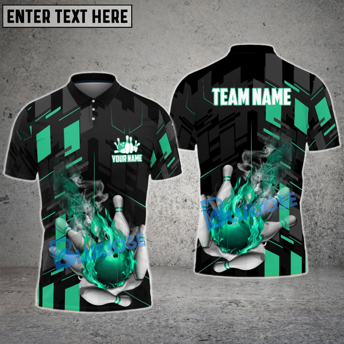 BlueJose Bowling And Pins Flame Smoke Customized Name 3D Shirt (6 Colors)