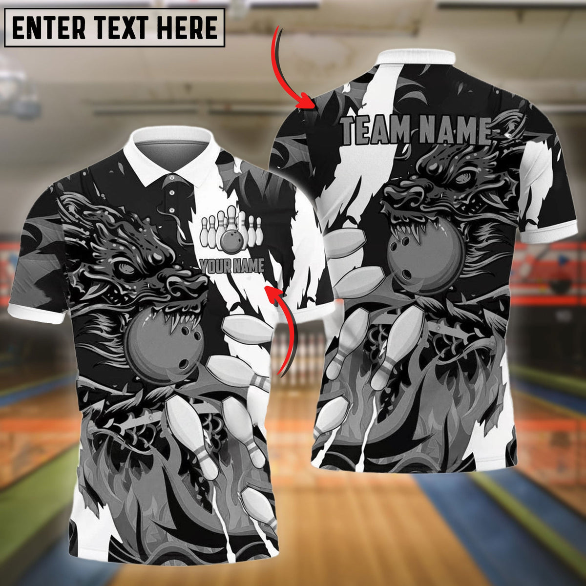 BlueJose Bowling And Pins Dragon Flame Pattern Customized Name 3D Shirt ( 6 Colors)