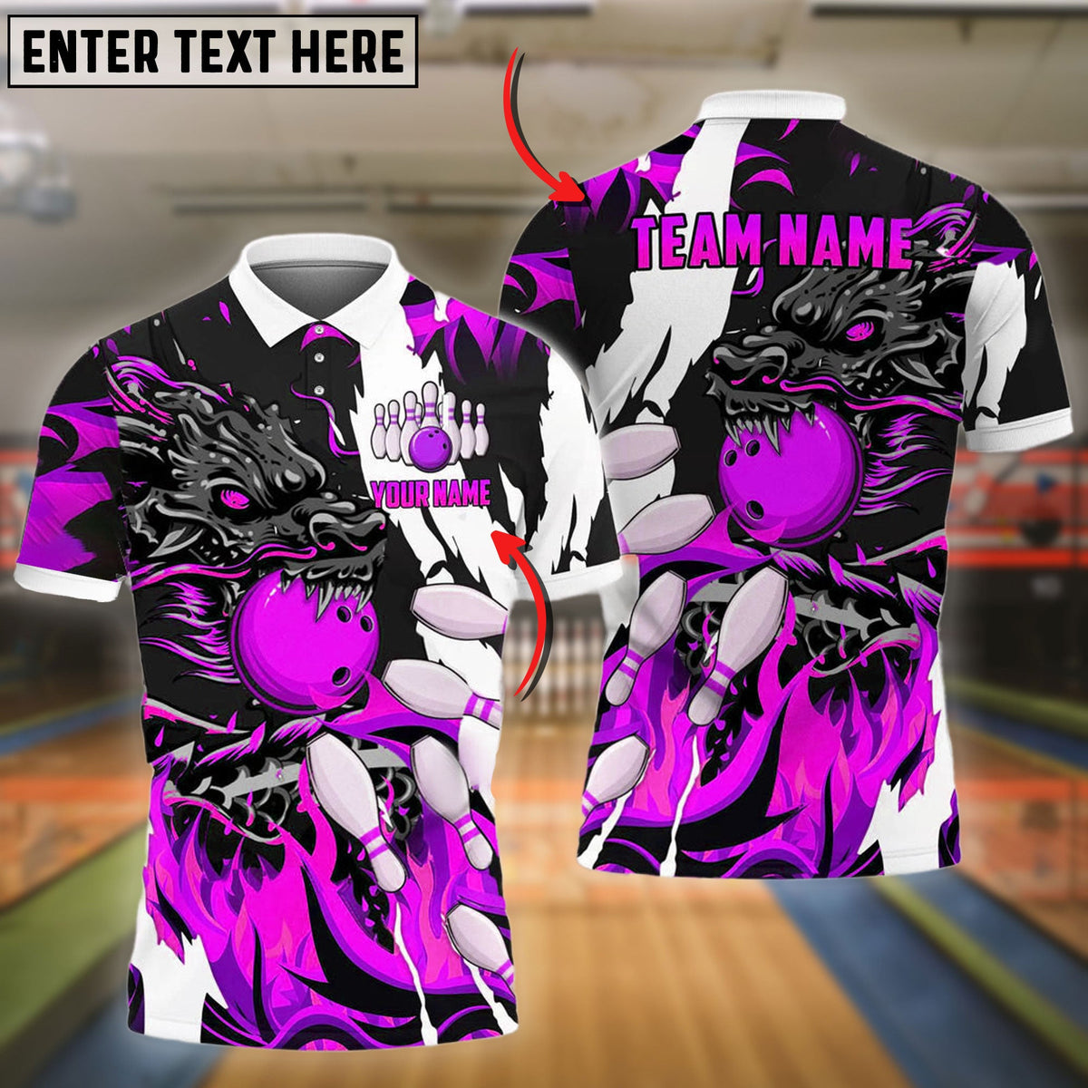 BlueJose Bowling And Pins Dragon Flame Pattern Customized Name 3D Shirt ( 6 Colors)