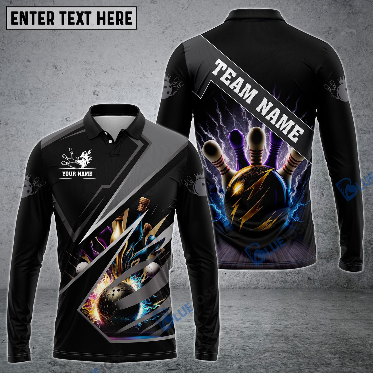 BlueJose Bowling And Pins Premium Multicolor Customized Name 3D Shirt (6 Colors)