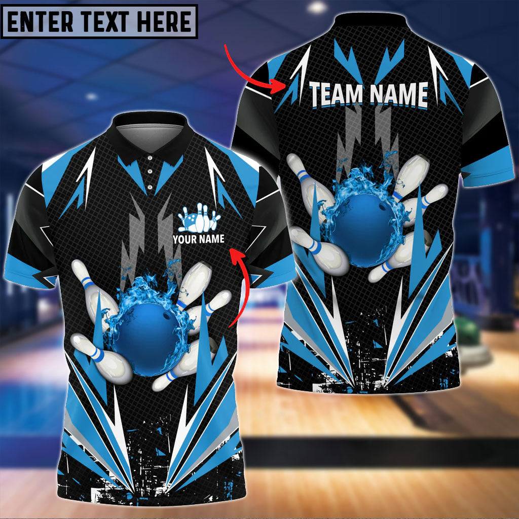 BlueJose Bowling And Pins Thunder Pattern Multicolor Personalized Name 3D Shirt, Personalized Shirts For Bowling Players