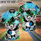 BlueJose Bowling And Pins Panda Wild Cartoon Art Customized Name, Team Name 3D Shirt (4 Colors)