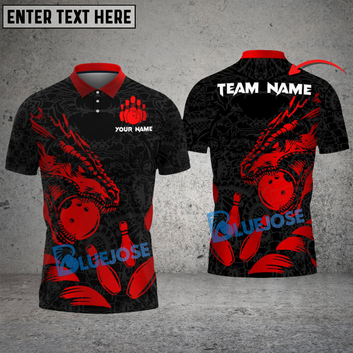 BlueJose Bowling And Pins Bling Dragon Customized Name 3D Shirt (4 Colors)