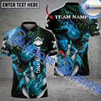 BlueJose Bowling And Pins Fire Skull Premium Pattern Personalized Name, Team Name 3D Shirt (4 Colors)
