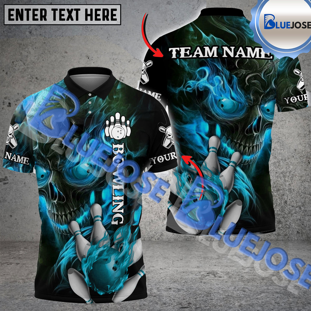 BlueJose Bowling And Pins Fire Skull Premium Pattern Personalized Name, Team Name 3D Shirt (4 Colors)