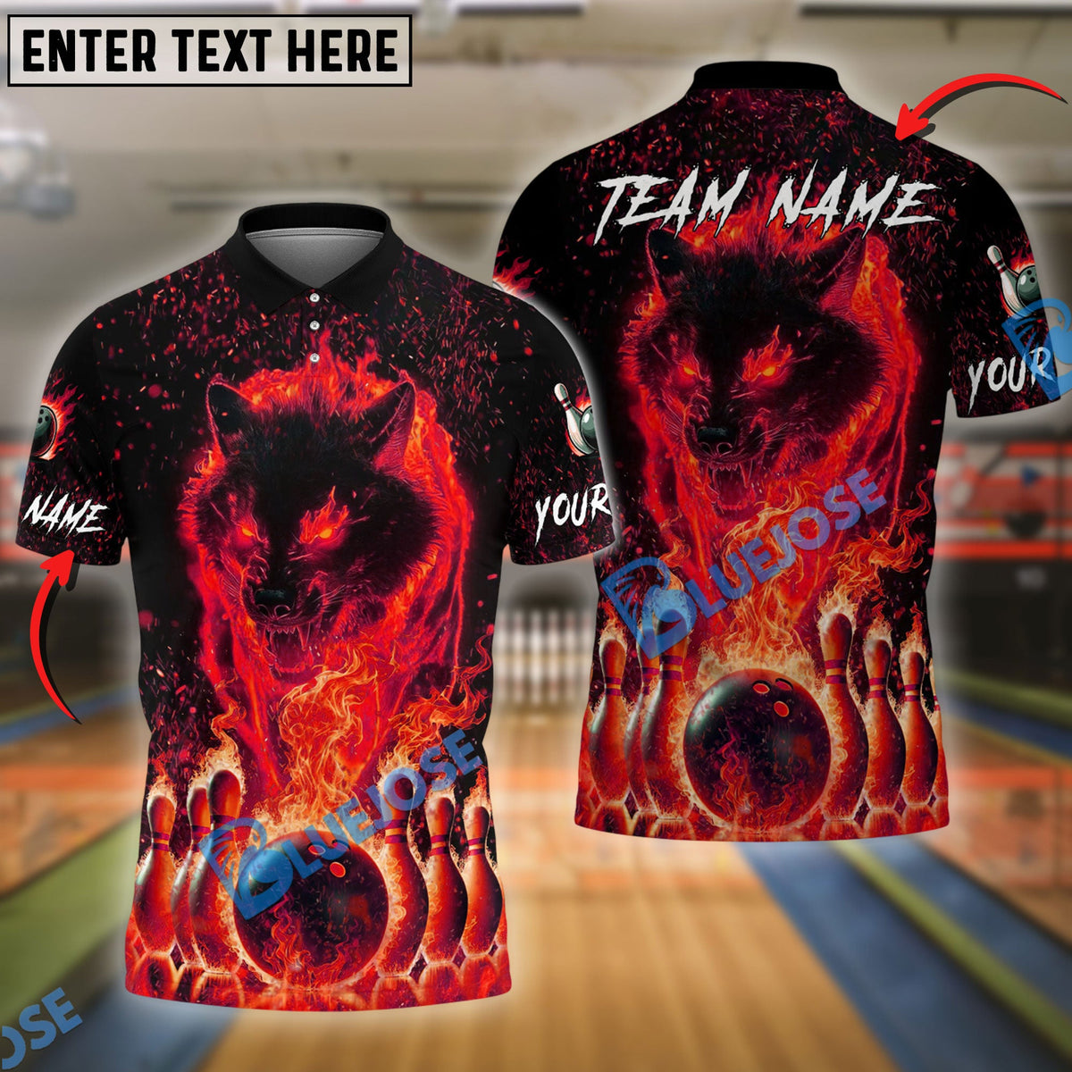 BlueJose Bowling And Pins Fire Wolf Multicolor Options Personalized Name, Team Name 3D Shirt (4 Colors)