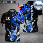 BlueJose Bowling And Pins Skull Fire Ball Multicolor Customized Name 3D Shirt ( 4 Colors )