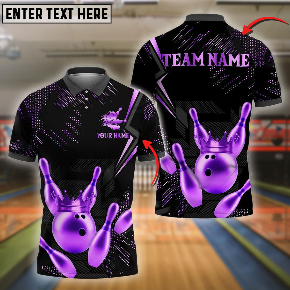BlueJose Bowling And Pins Dotted Golden Crown King Multicolor Options Personalized Name, Team Name 3D Shirt (4 Colors)