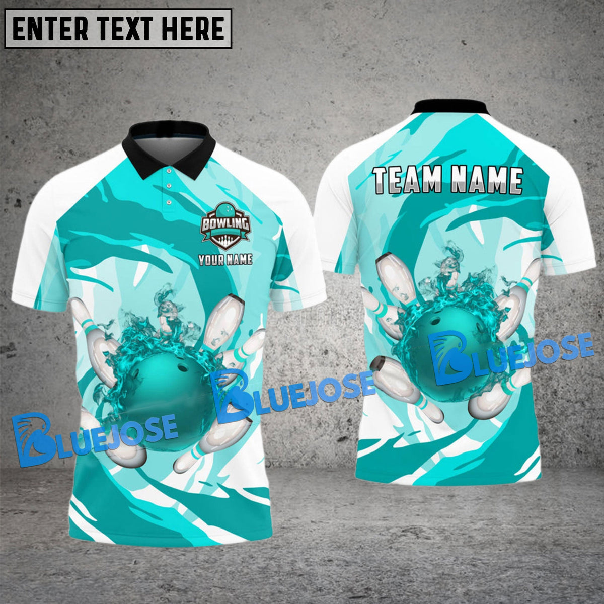 BlueJose Bowling and Pins Water Pattern Flame Customized Name, Team Name 3D Shirt (4 Colors)